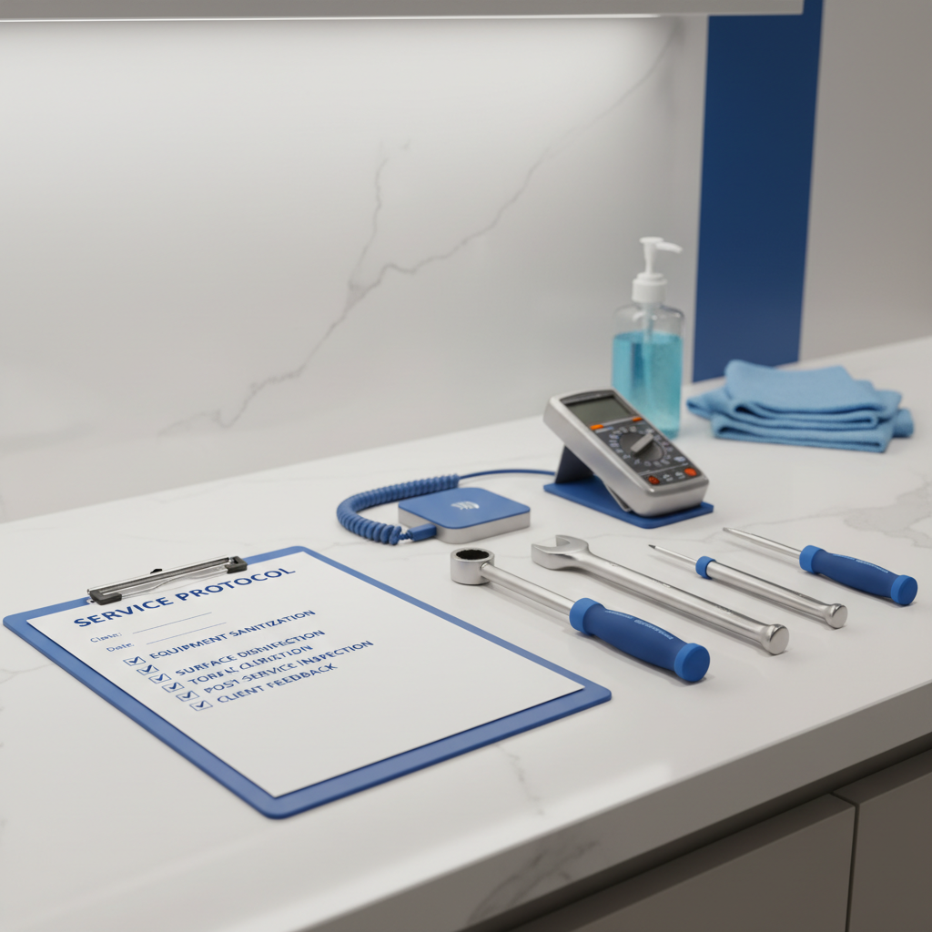 Professional repair tools and checklist on a countertop